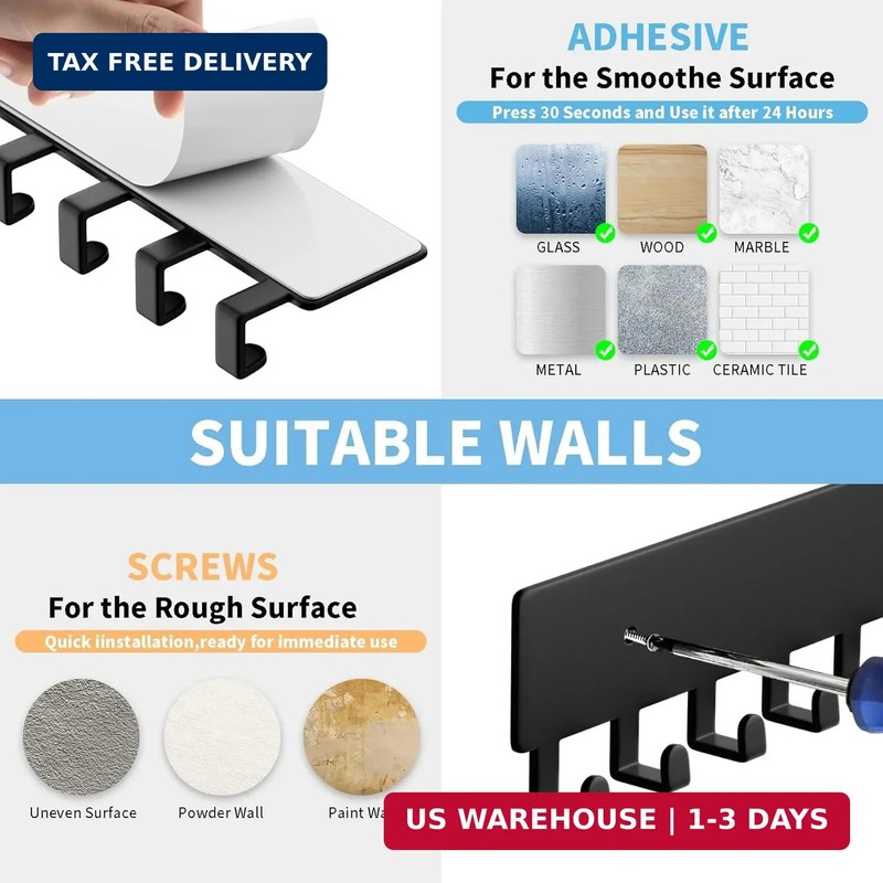 GTK Key Holder for Wall, Key Hooks with 10 Hooks, Wall Mounted Key Holder for Ha gallery