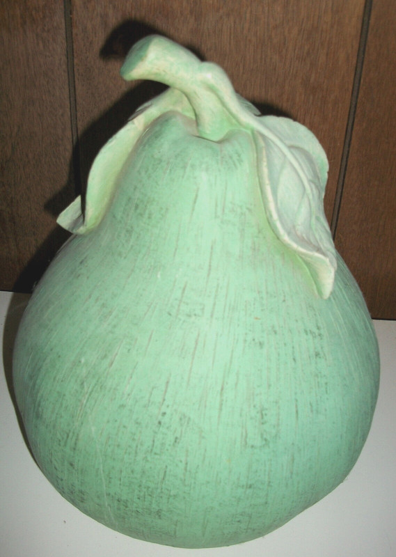 Pear XL Wood-Look Resin Sculpture Statue Decor Artificial Fruit Farmhouse Green