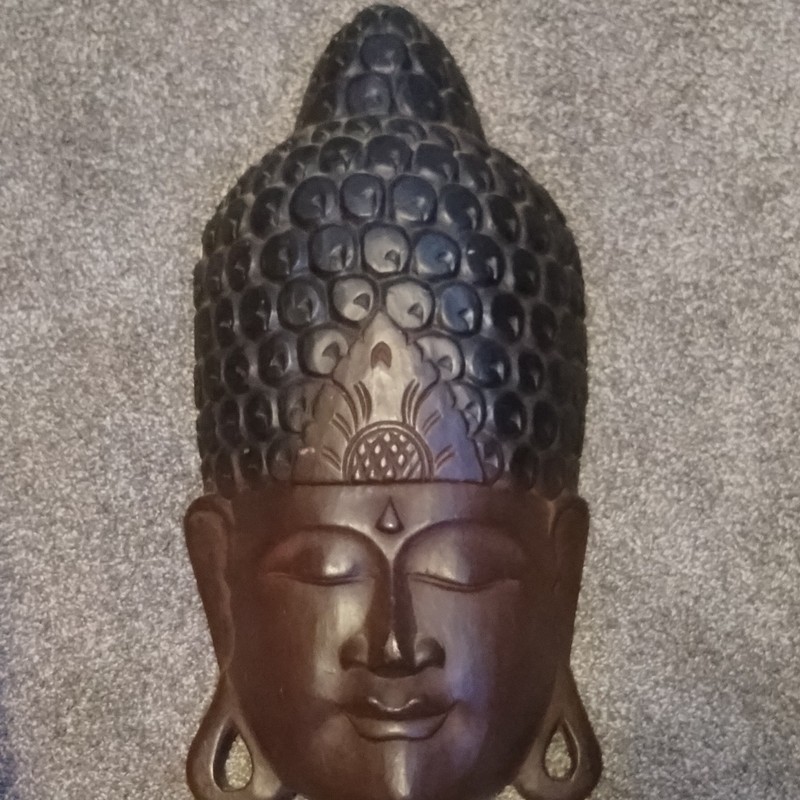 Buddha Wooden Wall Mask Black Brown Natural Finish Wall Mounted