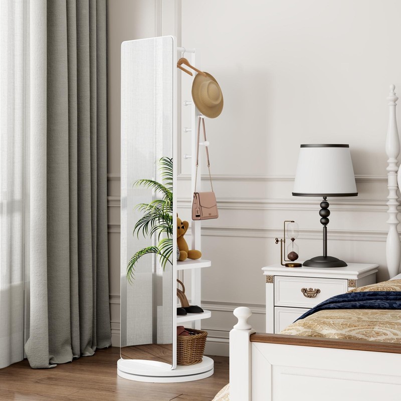 Solid Wood 69”x16” Rotating Mirror & Coat Rack - Space-Saving Solution for gallery