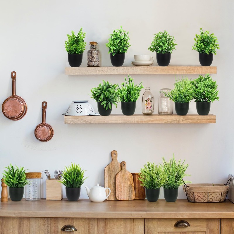Artificial Plants Mini Fake Potted Plants, 12 pcs Small Eucalyptus Potted Fau... gallery
