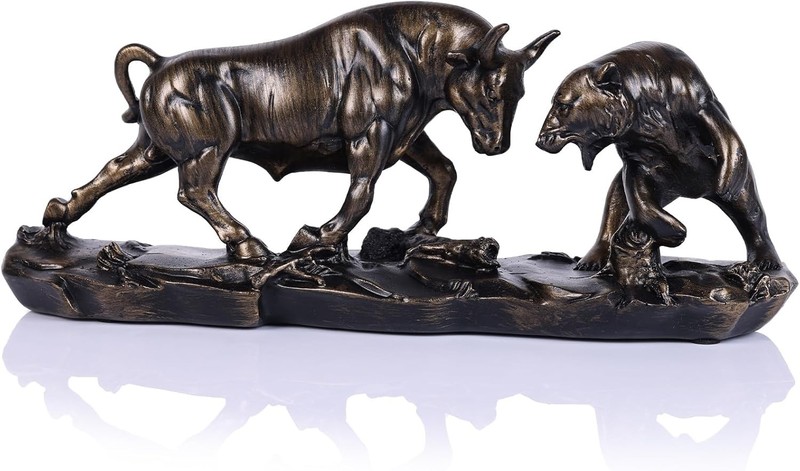 Wall Street Bull Statue, Market and Bear Stock Brown