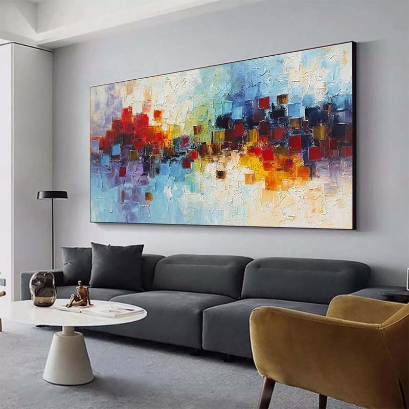 Hand Painted Oil Painting On Canvas Blue Abstract For Living Room Home Decor