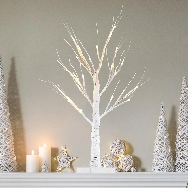 24 LED Birch Tree Light Battery Powered Warm White Tabletop Decor