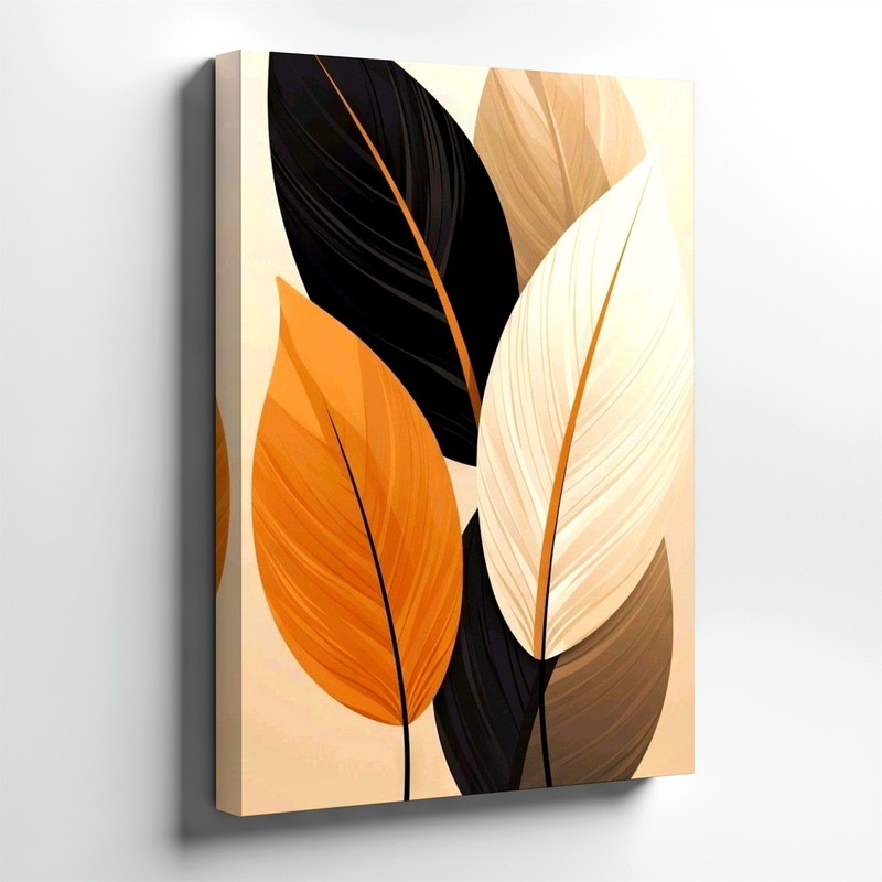 Wall Art Abstract Botanical Leaf Print Neutral Beige Black Orange Modern Decor