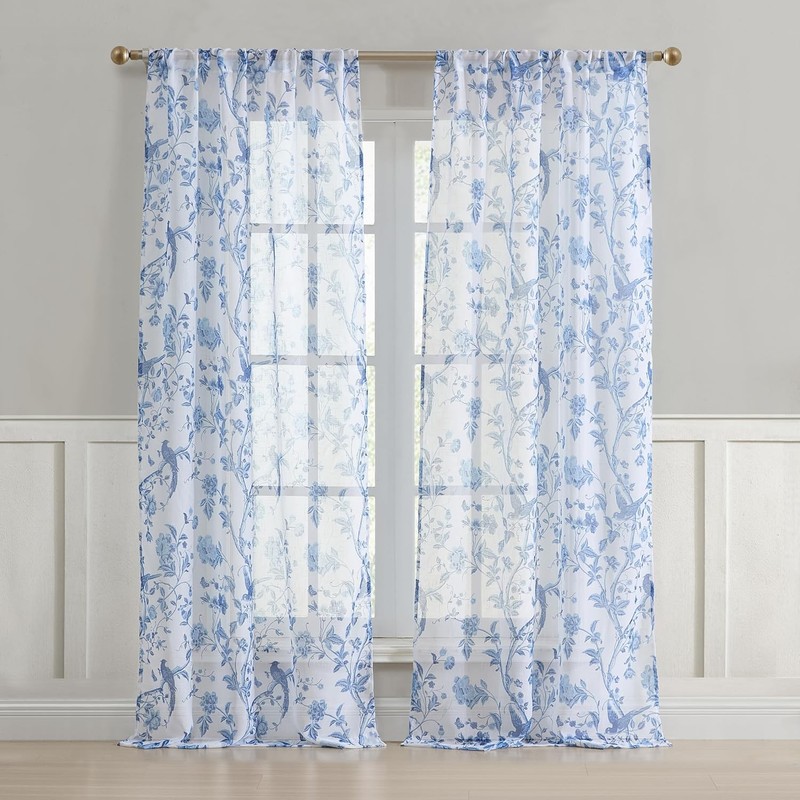Summer Palace Window Curtains with Rod Pocket, 96-inch Length, 2 Panels Set,