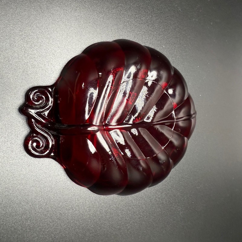 Ruby Red Glass Leaf Dish Candy Nut Trinket Bowl UV Reactive gallery