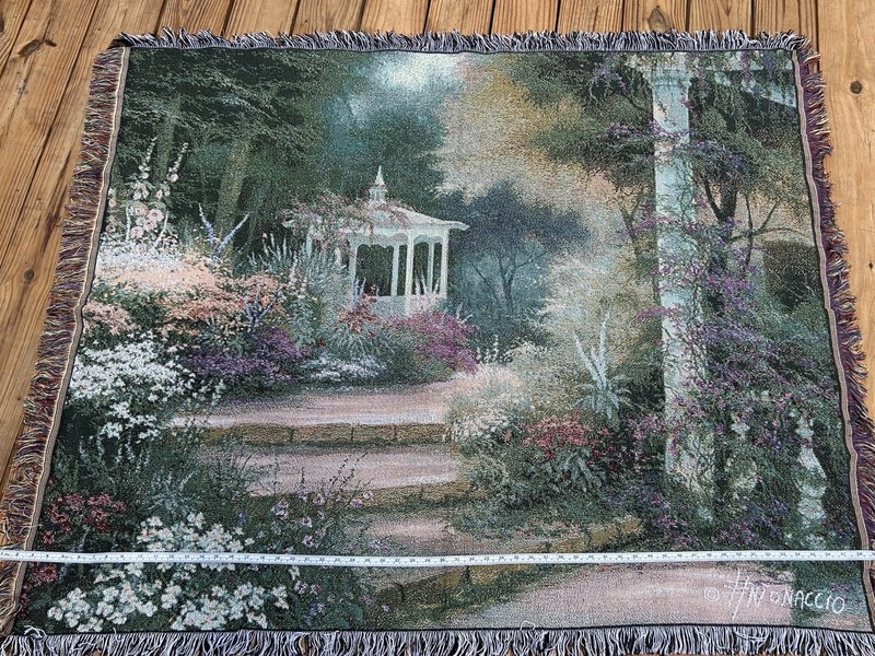 Vintage Tapestry Garden Gazebo Scene. 50 X 60.