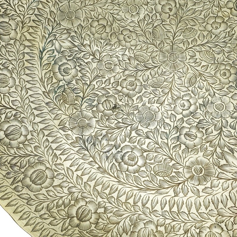 Vintage Brass Hand Engraved 13.5"x1.75" Decorative Dish ISCO India 70s gallery