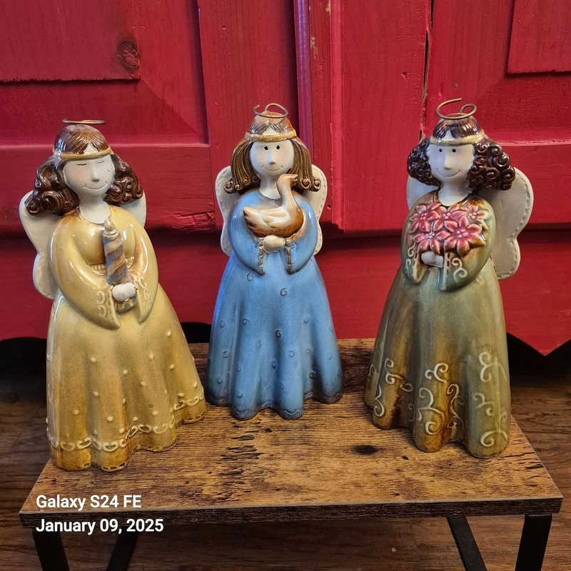 3 Ceramic Angels 7 Inches Tall Halos Candle Duck Flowers Decoration Home EUC