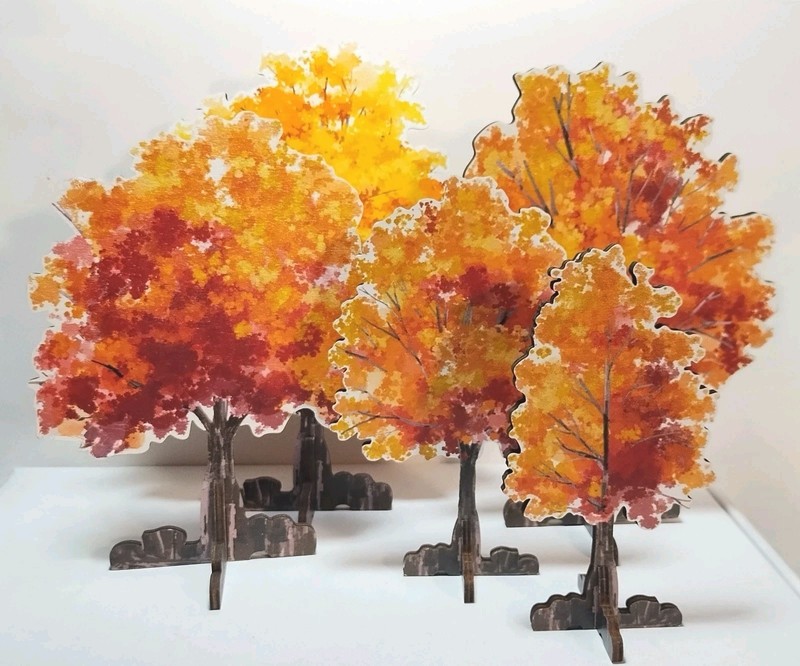 5 Pieces Mini Fall Maple Trees 2D 5 Size Autumn Artificial Miniature Trees Flat gallery