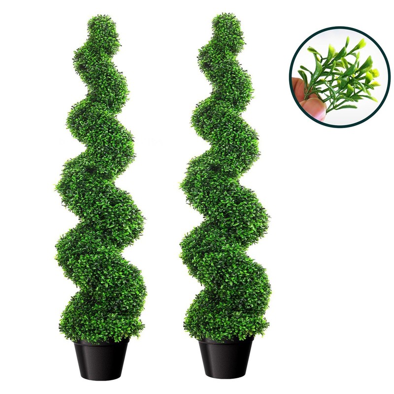 3'/3.5'/5' Topiary Boxwood Triple Spiral Artificial Tree UV Home Decor Set of 2 gallery