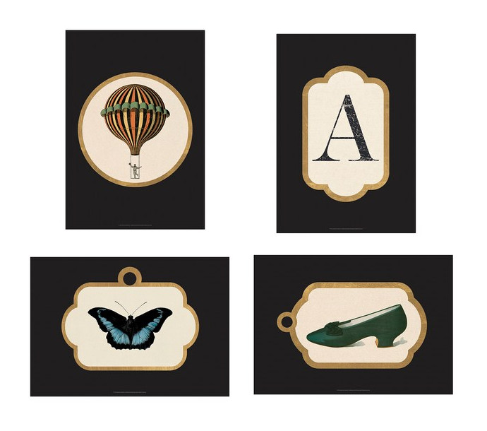 IKEA GRONBY Picture Set of 4 Vintage Ephemera (butterfly, shoes, globe, letter)