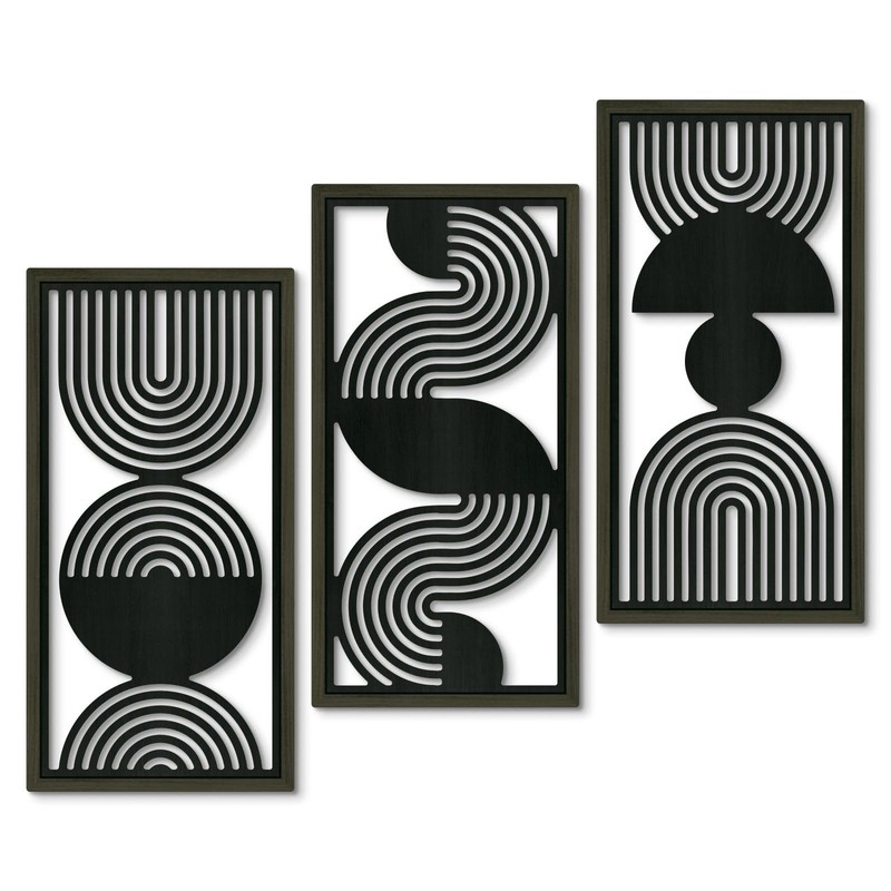 3 PCS Modern Minimalist Black & Gray MDF CutOut Geometric Line Wall Art Panel