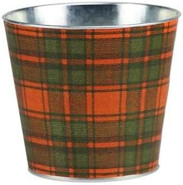 Farmhouse Fall Tartan Tin Pot – 5″ Diameter, 4.5″ Tall, Thanksgiving, Autumn