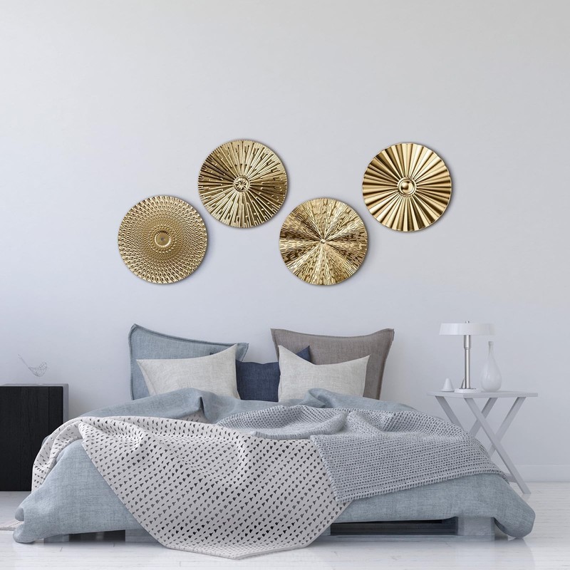 4 Pcs 12 Inch Gold Metal Wall Art Decor Modern Sunburst Hanging Artwork Decor W gallery