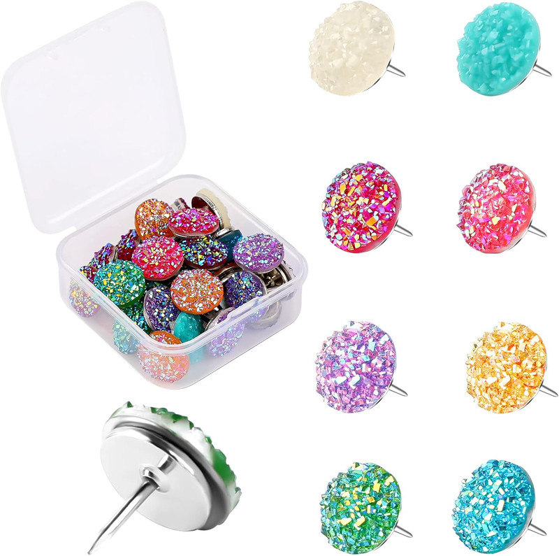 30Pcs Push Pins, Shiny Diamond Push Pins Glitter Rhinestone Decorative Thumb Tac