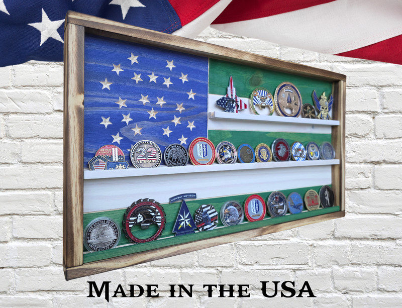New York Police Challenge Coin Display Flag Wooden NYPD Coin Holder Rack