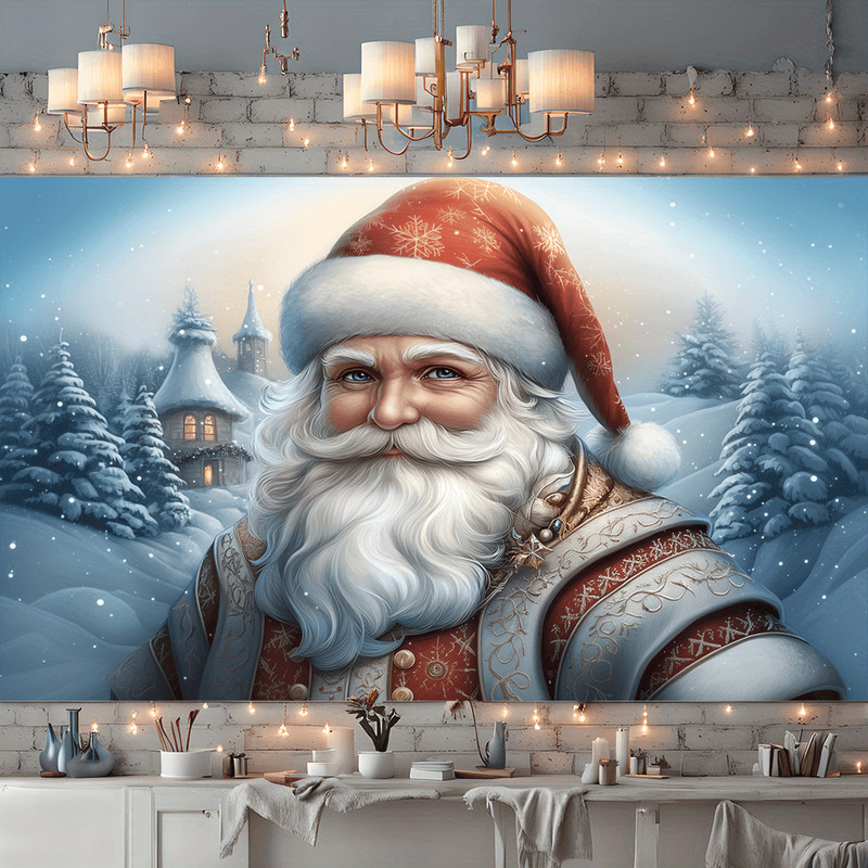 Santa Claus Wall Tapestry – Festive Christmas & New Year Decor, Easy Hang Polyes