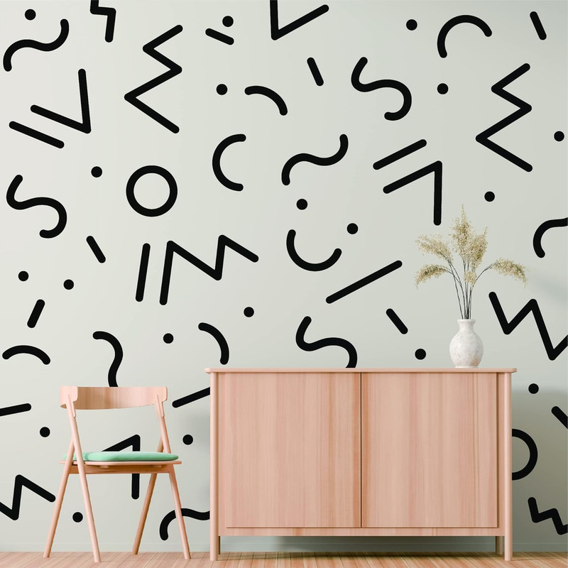 Black Geometric Line Vinyl Wall Decals, Peel and Stick Memphis Group Geometrical