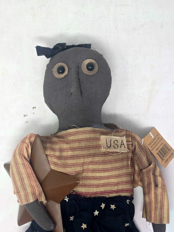 Primitive Folk Art Cloth Doll Americana USA Flag Star Rustic Decor 15” w/ Tag gallery