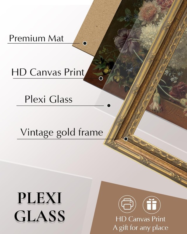 13x16 Inch Glass Gold Framed Wall Art, Vintage Floral Bouquet Canvas Print, C... gallery