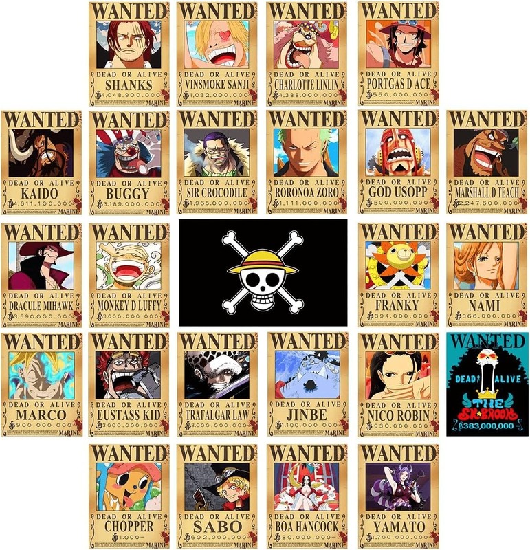 25PCS Anime [OP] Wanted Posters 30×21cm, New Bounty Edition, Straw Hat Pirate…