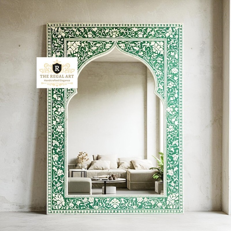 Bone Inlay Wall Mirror, Vintage Mirror Frame, Bone Inlay Mirror Living Room
