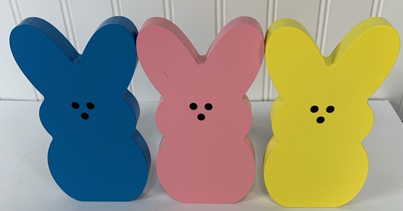 Set of 3 Wooden Easter Peeps ~Blue~Pink~ Yellow Rabbit Decor