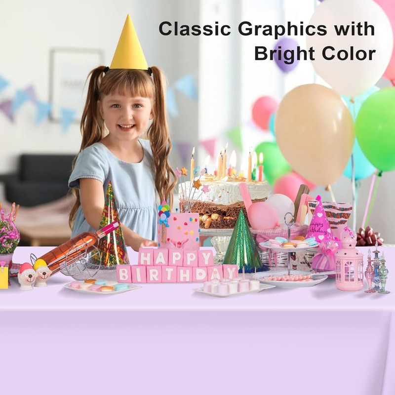 6 Pack Disposable Light Purple Tablecloth, Rectangular Lavender Plastic Table gallery