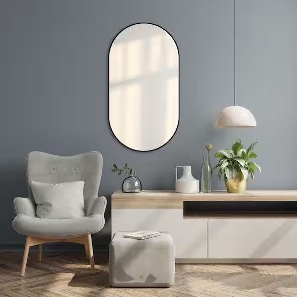 Glacier Bay 18×30 Oval Black Wall Mirror Modern Decorative Accent Frame