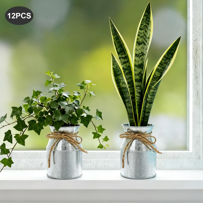12 Pcs Silver Flowers Vases With Hemp Rope Bow Milk Can Shape Flower Vase gallery