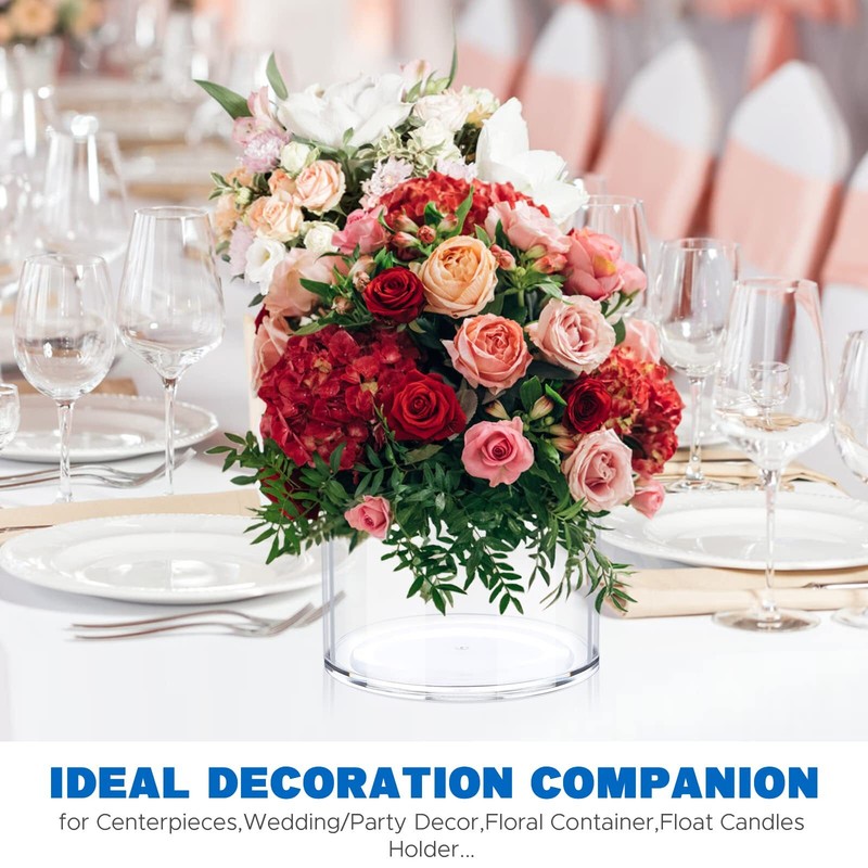 Clear Vase Set of 3 Polycarbonate 6 Inch Wide Mouth Break Resistant Wedding D... gallery