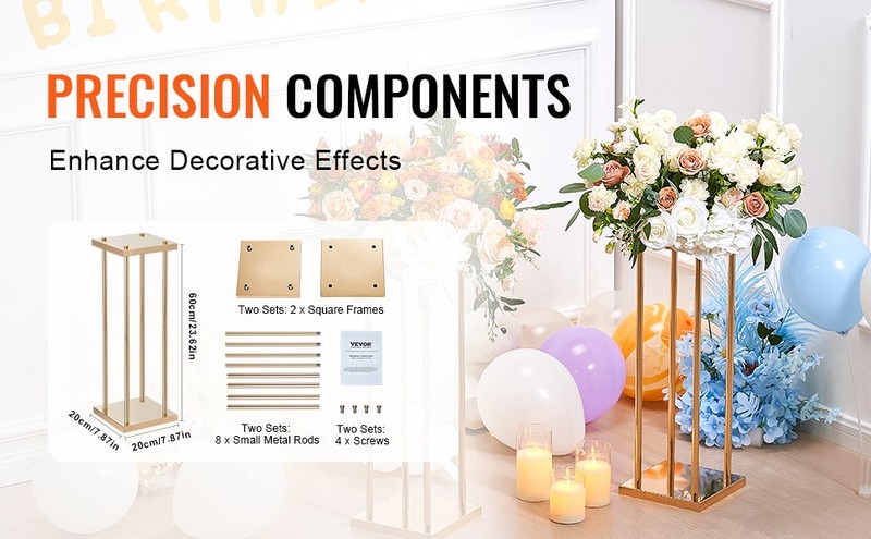 4PCS Gold Metal Column Wedding Flower Stand, 23.6inch High With gallery