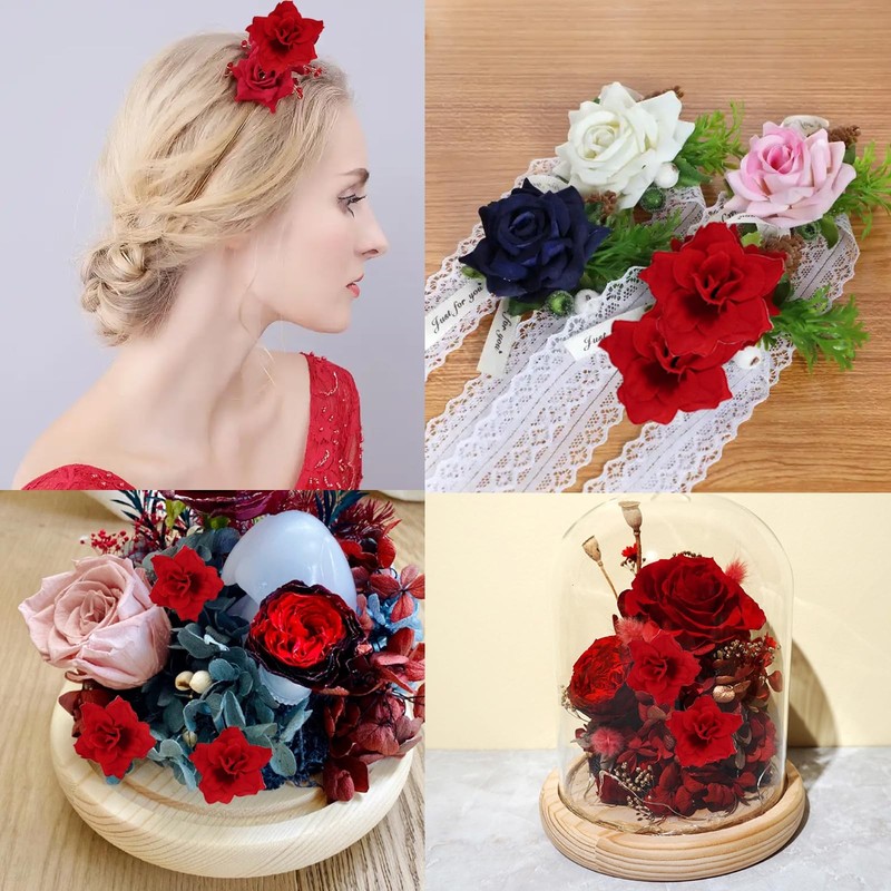 55PCS Red Roses Buds Artificial Flowers 1.2 Inch Small Silk Fake Heads Bulk gallery