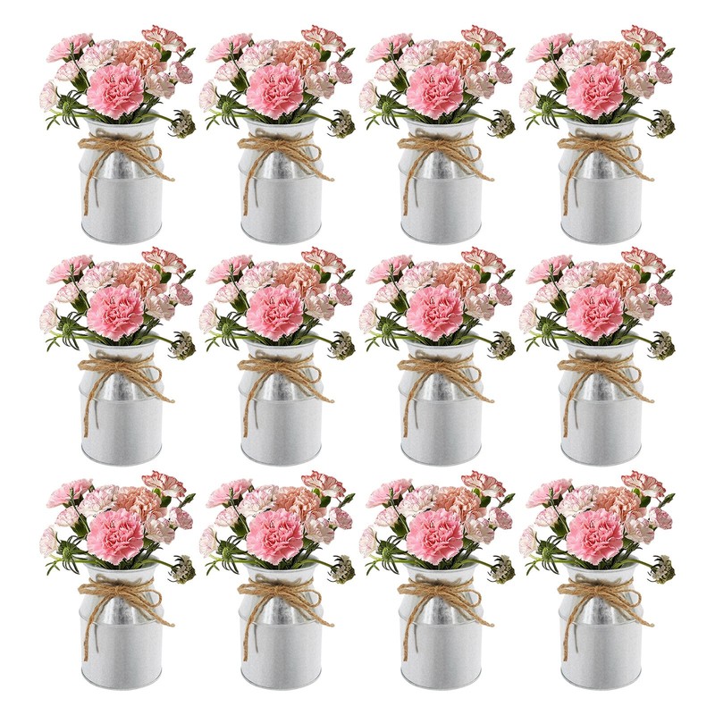 12 Pcs Silver Flowers Vases With Hemp Rope Bow Milk Can Shape Flower Vase gallery