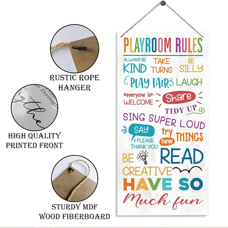 Playroom Rules Sign, Playroom Wall Art, Decorative Wood Hanging Wood Plaque, Kid gallery