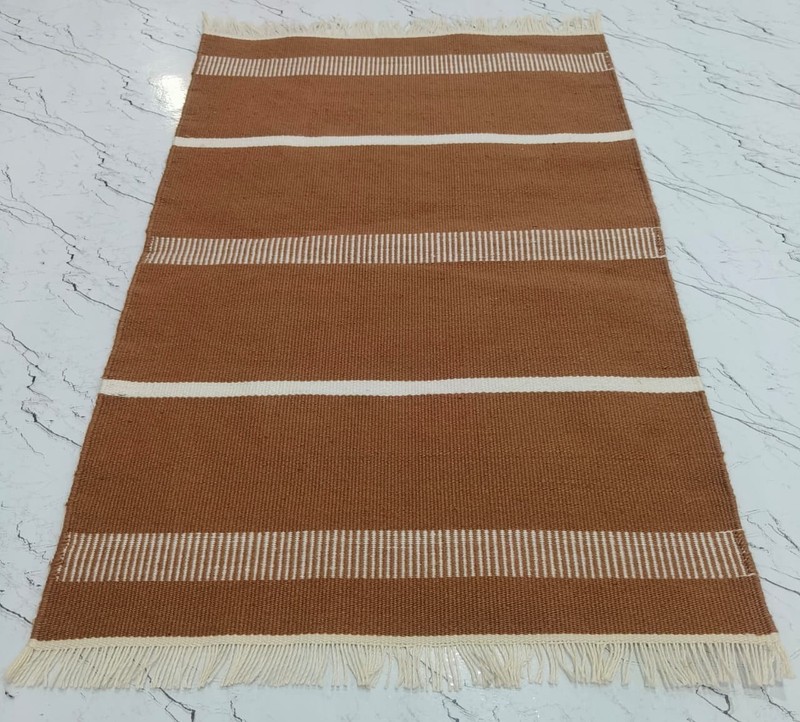 Polypropylene Terracotta Striped Rug with Fringe | Durable Indoor Area Rug gallery