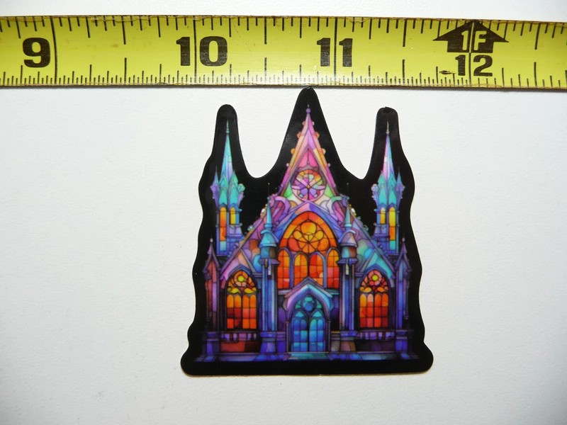 MEDIEVAL CHURCH SMALL STICKER DECAL STAINED GLASS STYLE BEAUTIFUL COLORS