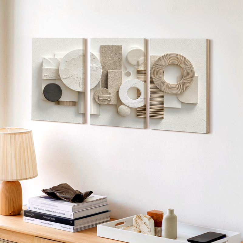 3 Pieces Modern Abstract Geometric Large Wall Art Set for Bedroom Set Of 3 gallery
