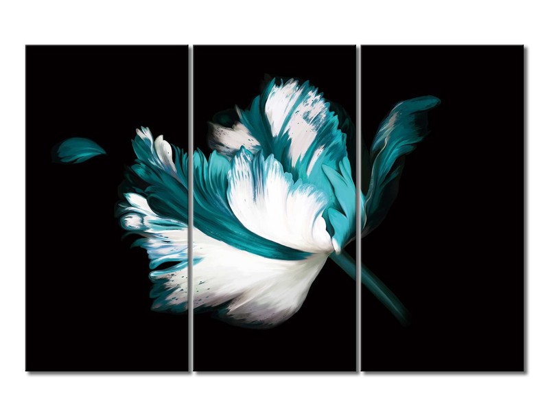 4 PCS Teal Flower Wall Art Black and White Modern Wall.