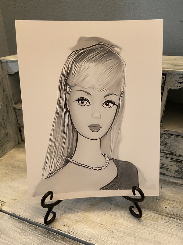 RETRO BARBIE Portrait Art Print 8×10 : Black & White Art #301 – SILKSTONE BARBIE