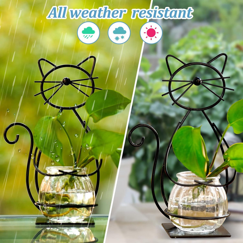 Desktop Glass Planter Vase Holder, Metal Cat Plant Terrarium Stand for Plants Cr gallery