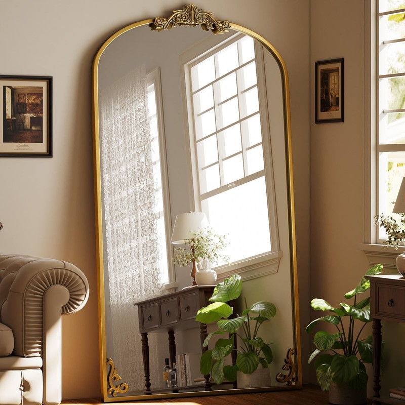 Easly Arched Full Length Mirror, 44"x 72" Large Body 72"L x 44"W, Gold
