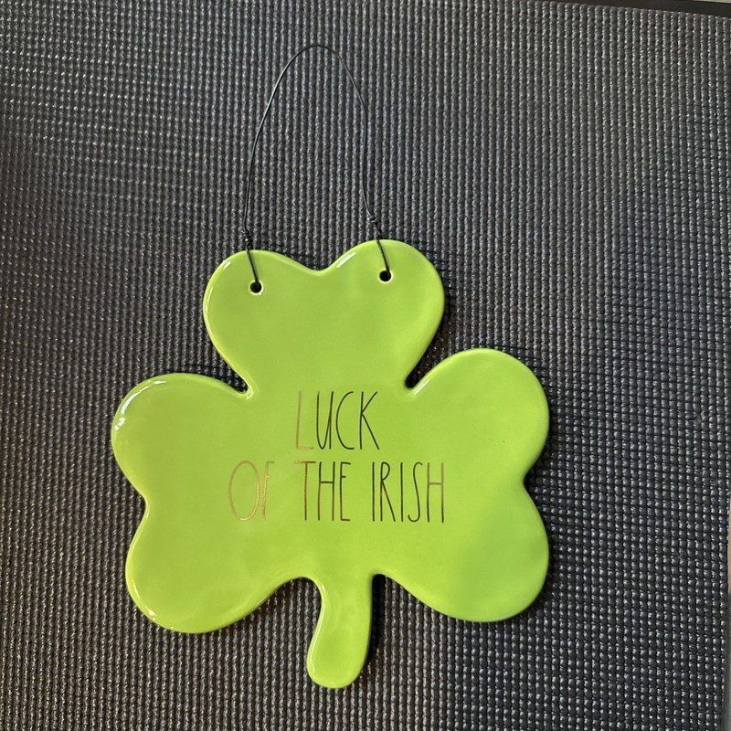 Rae Dunn Green Ceramic LUCK OF THE IRISH Shamrock Wall Plaque Sign 8” gallery