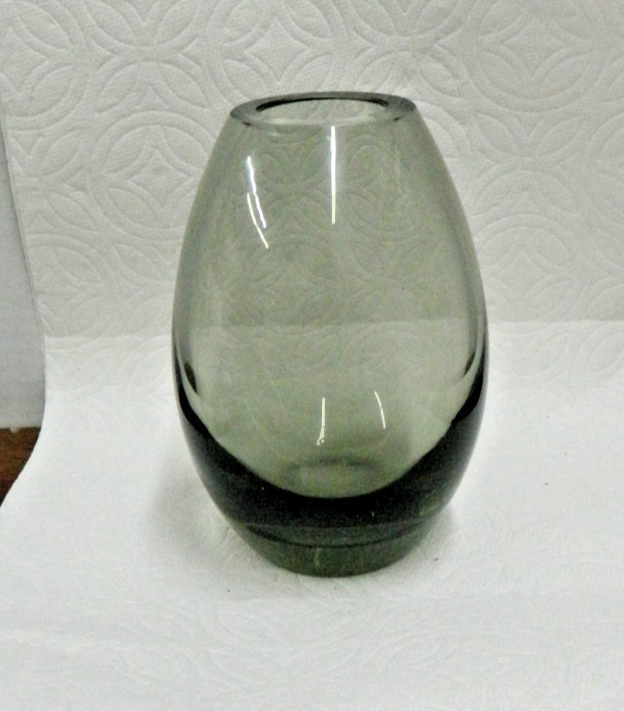 Vintage Per Lutken Hellas Drop Vase Holmegaard Signed 15388 Smoke Gray Glass MCM