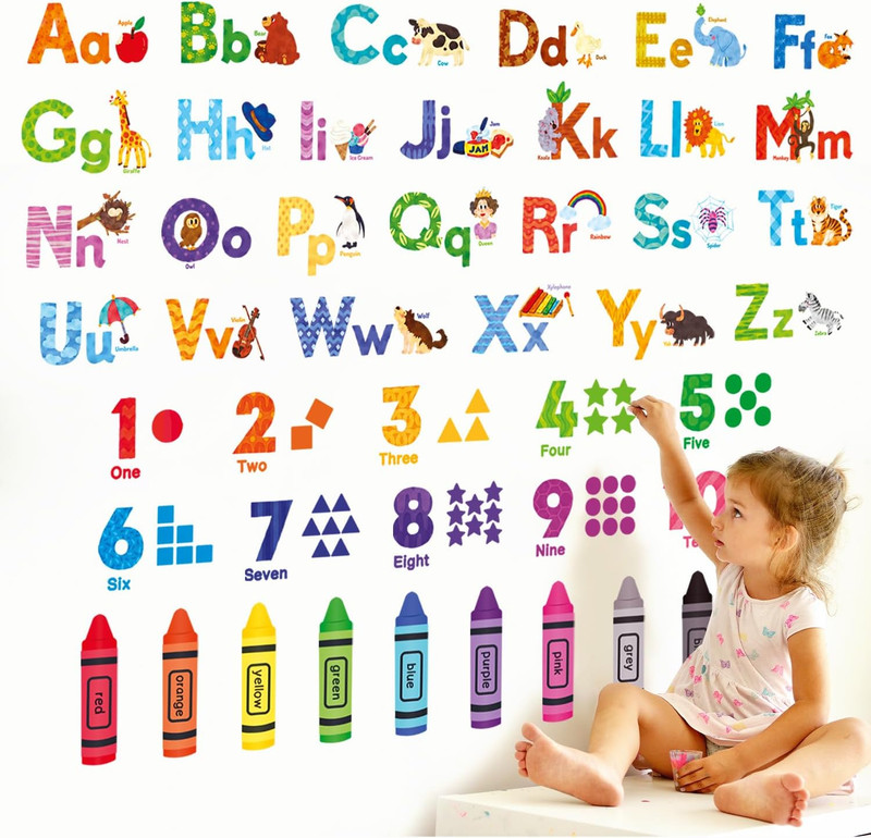 -8044 Animal Alphabet Numbers Colour Decals Stickers Ki Peel and Stick Removable