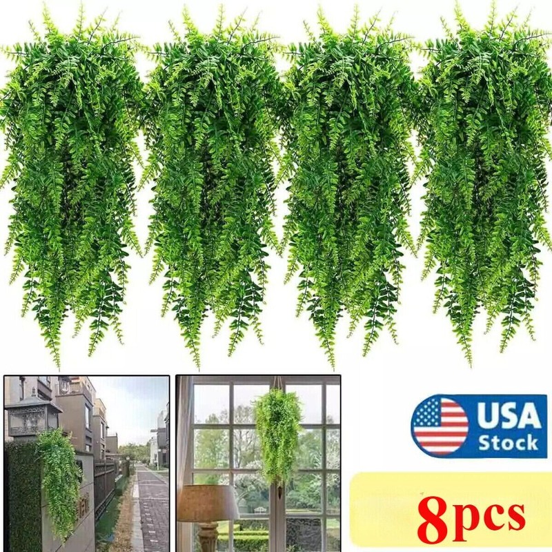 8pc Artificial Hanging Boston Fern Plant Fake Vine Home Garden Wedding Decor