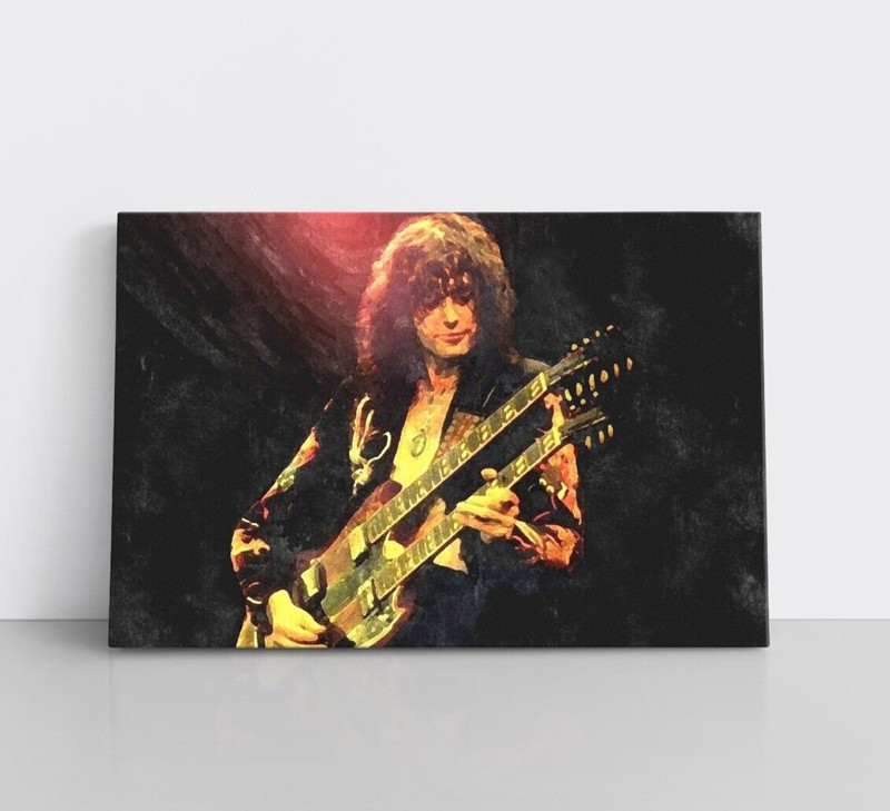 Jimmy Page Led Zeppelin Concert Print on Framed Canvas Wall Art Classic Rock