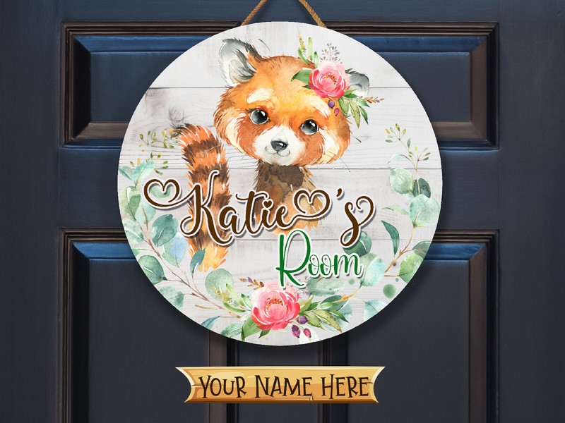 Personalized Name Sign for Girl Room Nursery Decor Door Hanger Red Panda ANM005 gallery
